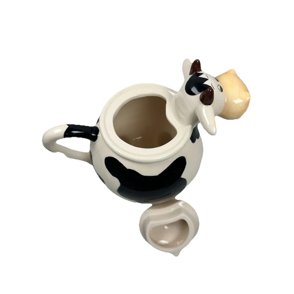 Cute Cow Teapot Ceramic Farm Animal Tea Pot Black White Kitchen Decor New